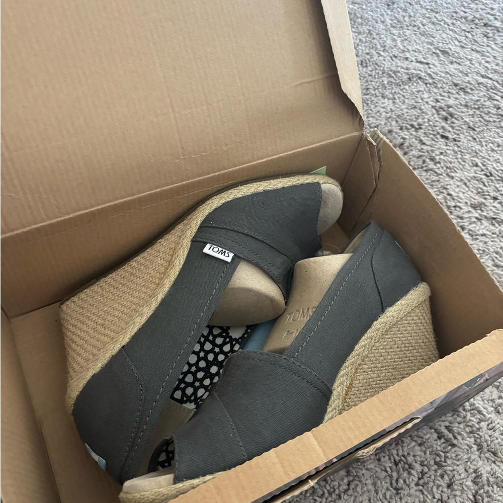 Toms Gray Wedge Espadrilles with Peep-Toe
